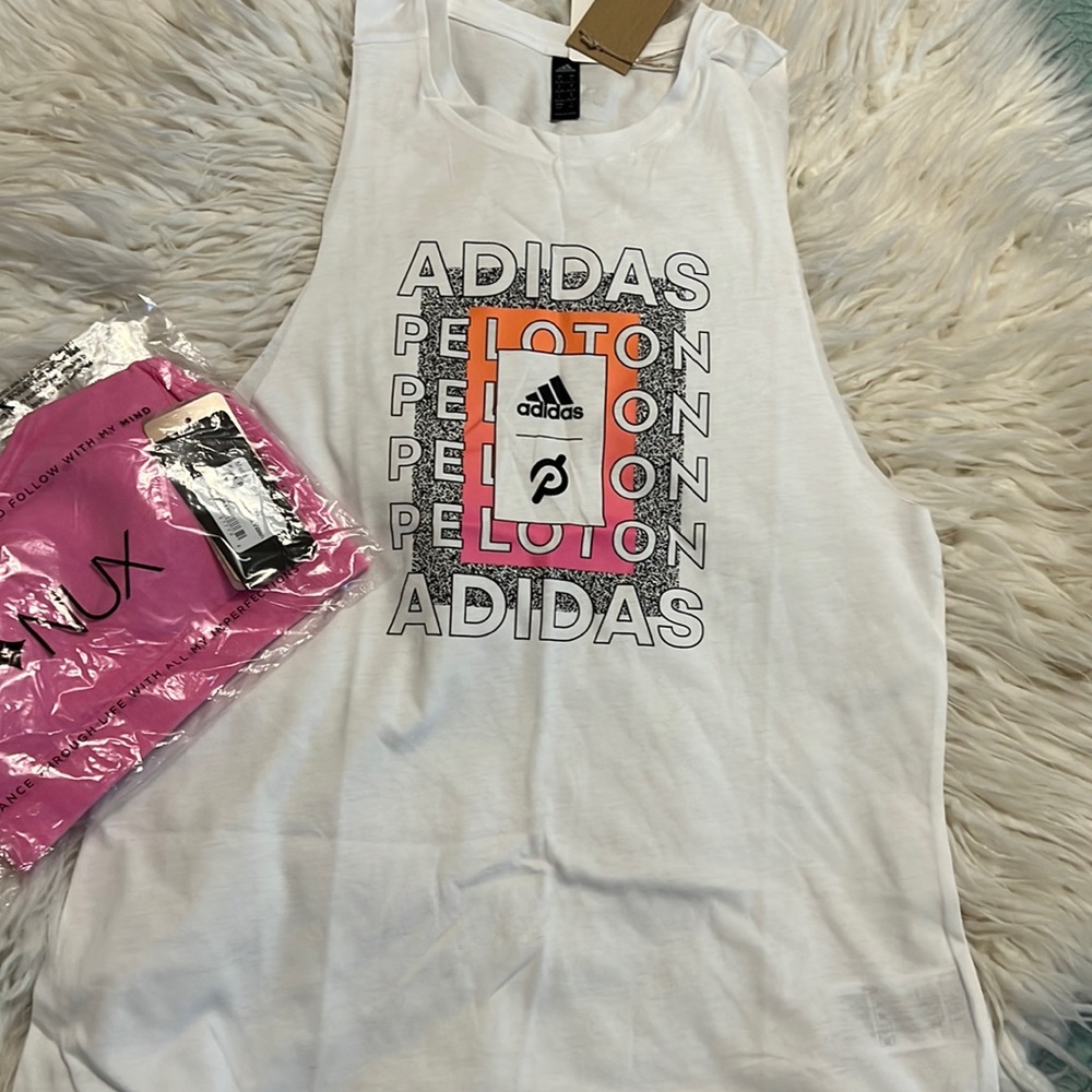 NWT Adidas X Peloton Tank Womens Cutoff Muscle Tanktop Graphic 🩷 Sz S